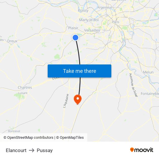Elancourt to Pussay map