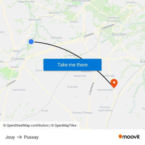 Jouy to Pussay map