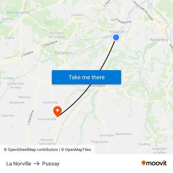La Norville to Pussay map