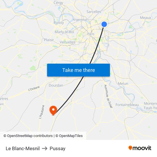 Le Blanc-Mesnil to Pussay map