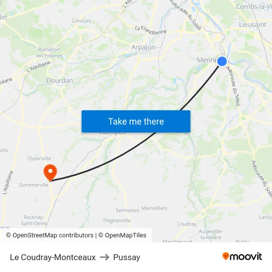Le Coudray-Montceaux to Pussay map