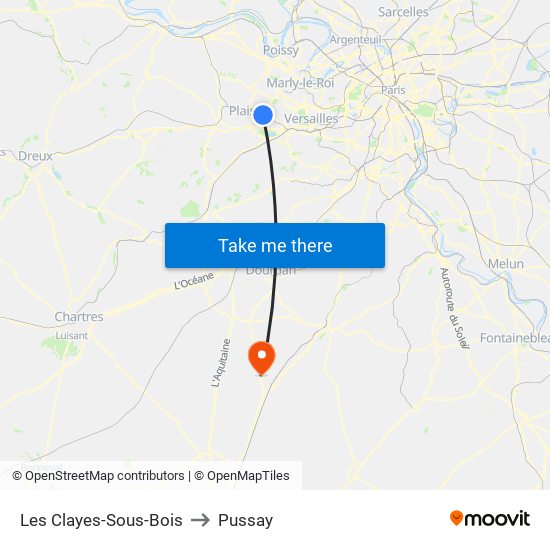 Les Clayes-Sous-Bois to Pussay map