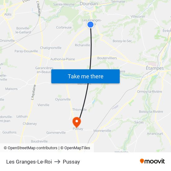 Les Granges-Le-Roi to Pussay map