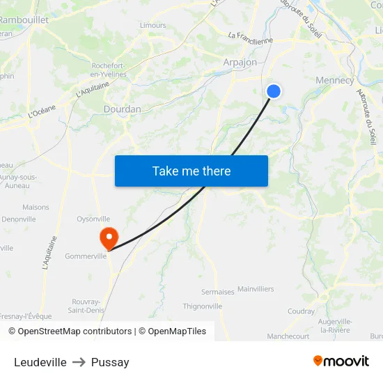 Leudeville to Pussay map