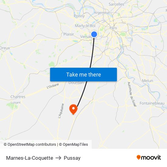 Marnes-La-Coquette to Pussay map