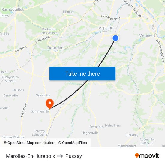 Marolles-En-Hurepoix to Pussay map