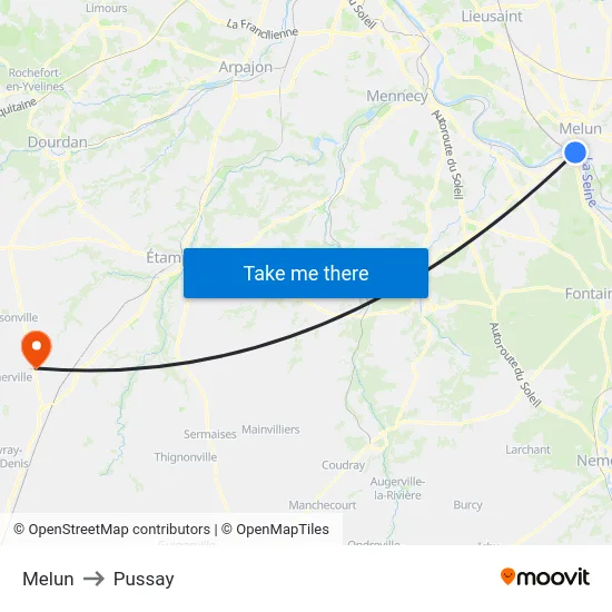 Melun to Pussay map