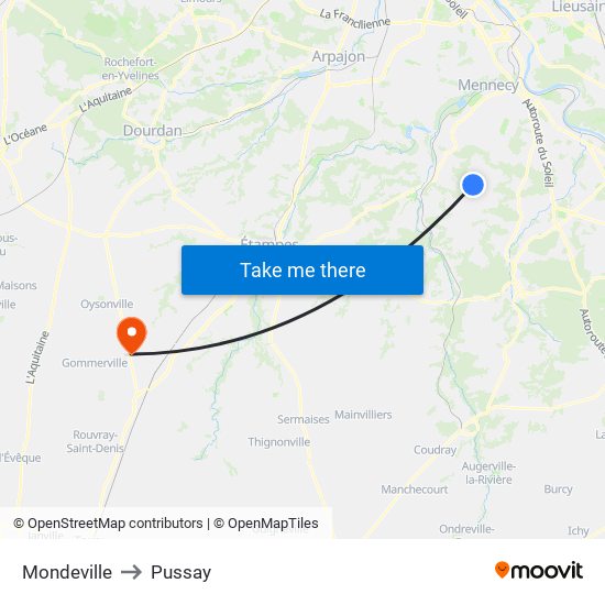 Mondeville to Pussay map
