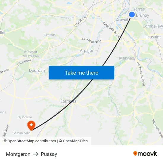 Montgeron to Pussay map