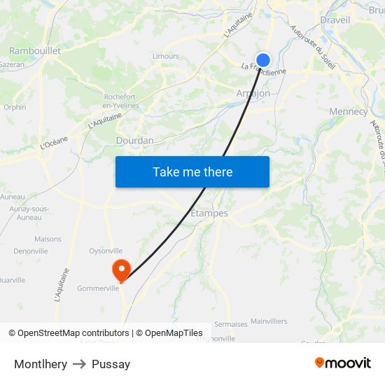 Montlhery to Pussay map