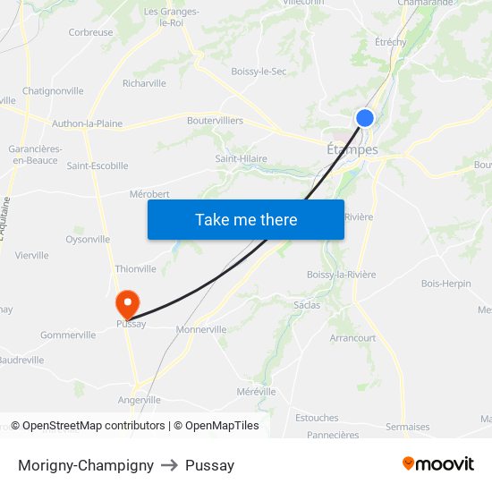 Morigny-Champigny to Pussay map