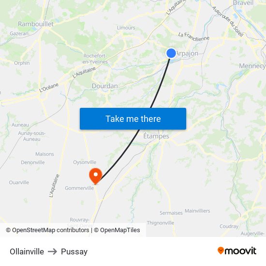 Ollainville to Pussay map