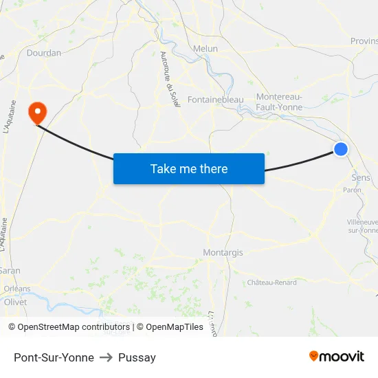 Pont-Sur-Yonne to Pussay map