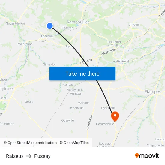 Raizeux to Pussay map