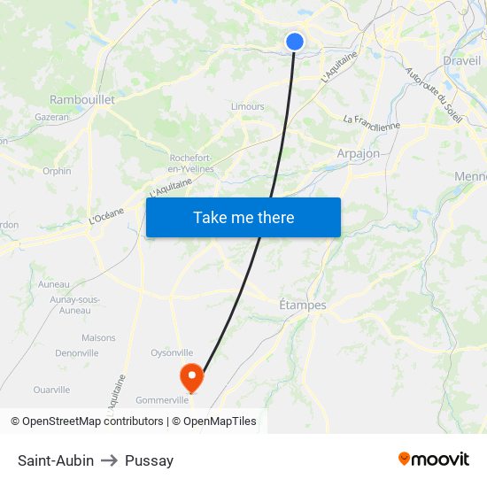 Saint-Aubin to Pussay map