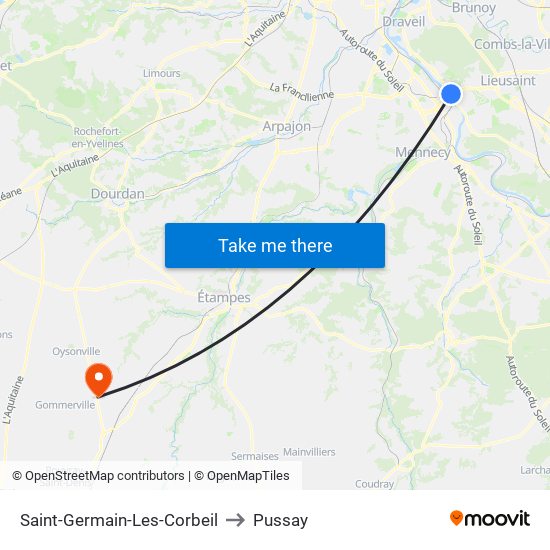 Saint-Germain-Les-Corbeil to Pussay map
