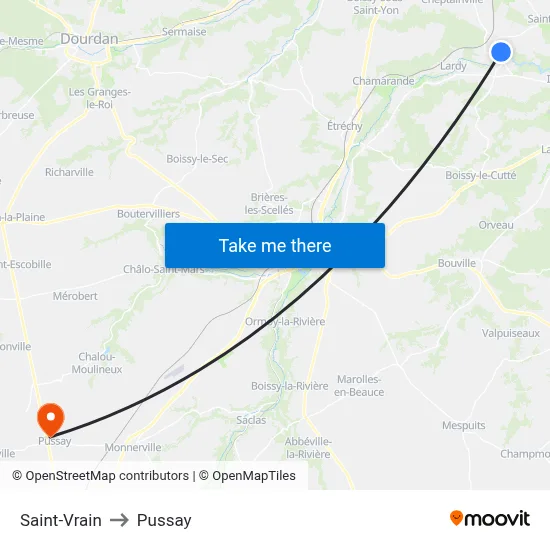 Saint-Vrain to Pussay map