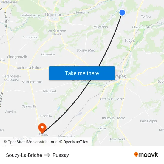 Souzy-La-Briche to Pussay map