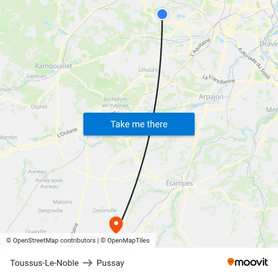 Toussus-Le-Noble to Pussay map