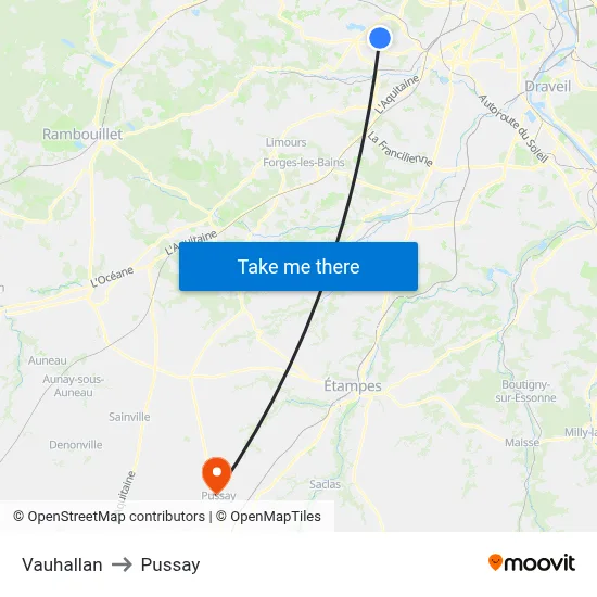 Vauhallan to Pussay map