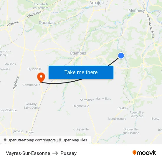 Vayres-Sur-Essonne to Pussay map