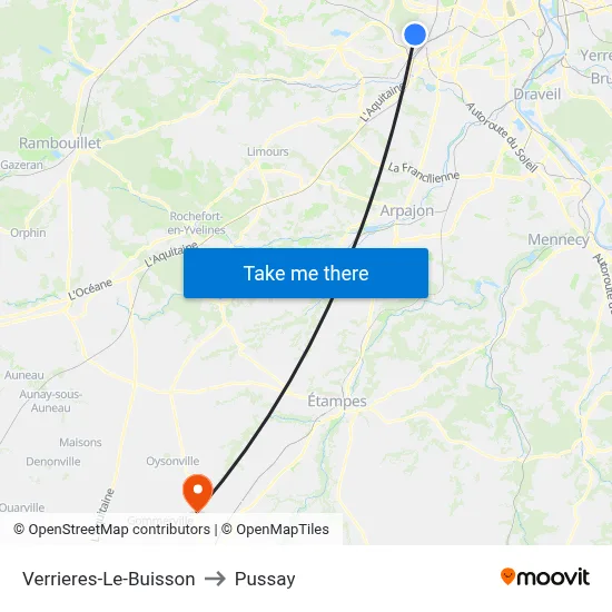 Verrieres-Le-Buisson to Pussay map