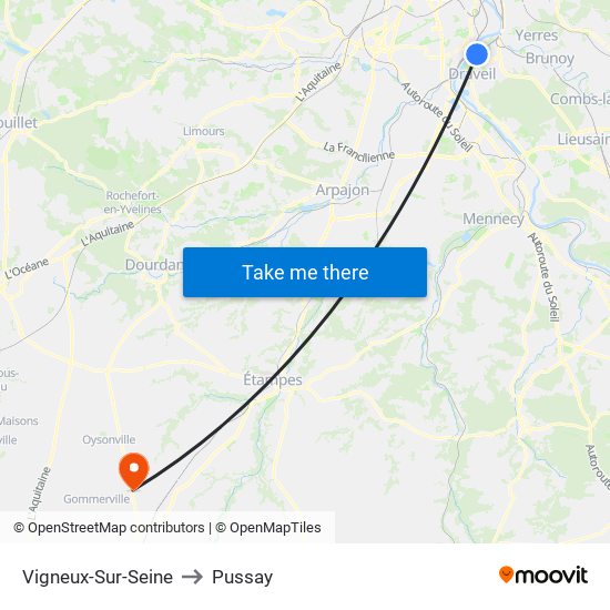 Vigneux-Sur-Seine to Pussay map