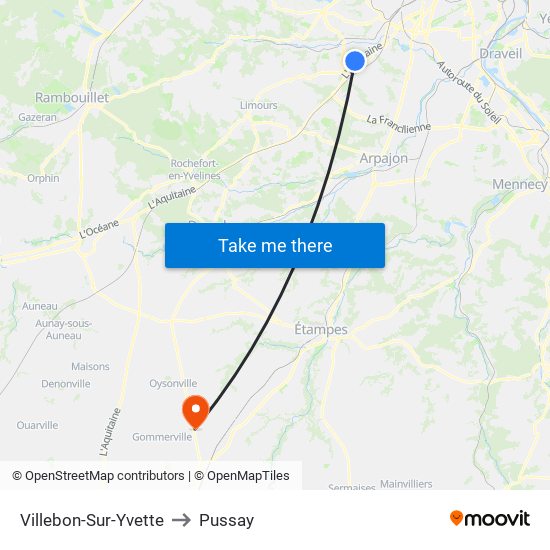 Villebon-Sur-Yvette to Pussay map