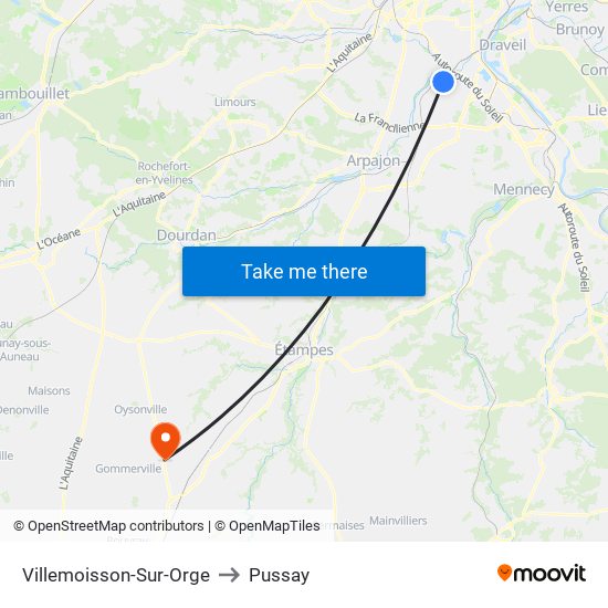 Villemoisson-Sur-Orge to Pussay map
