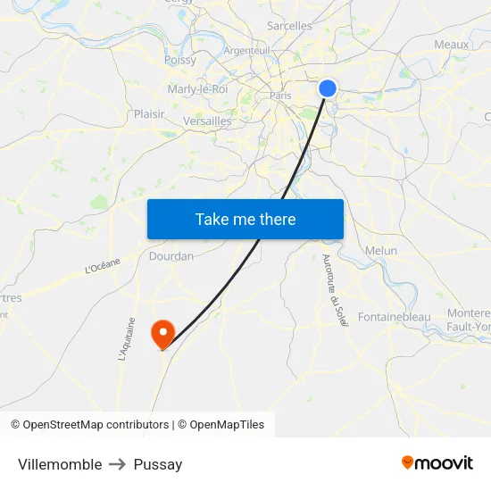 Villemomble to Pussay map