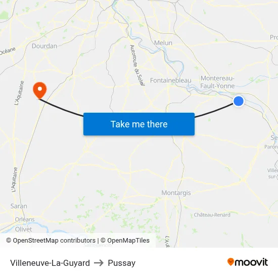 Villeneuve-La-Guyard to Pussay map