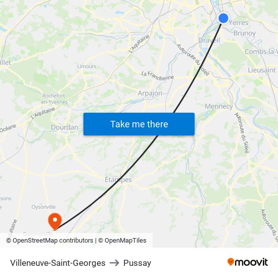 Villeneuve-Saint-Georges to Pussay map