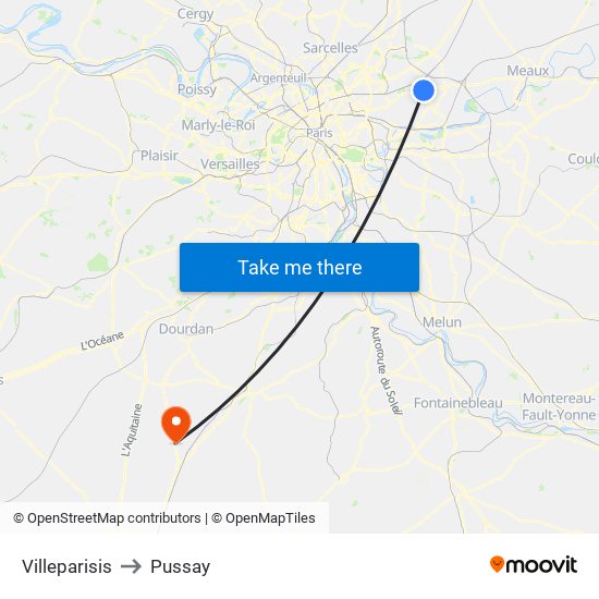 Villeparisis to Pussay map