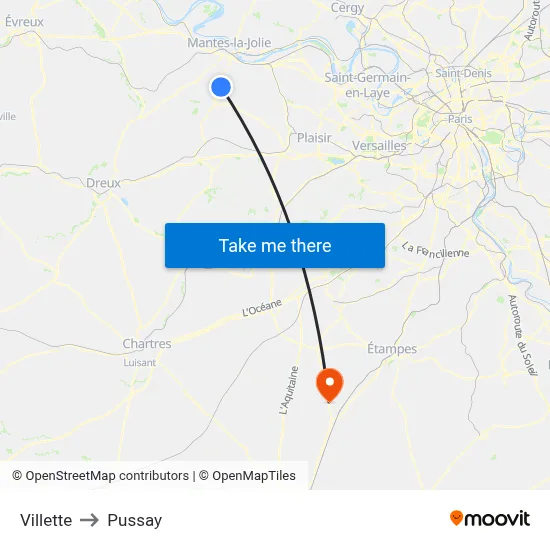Villette to Pussay map