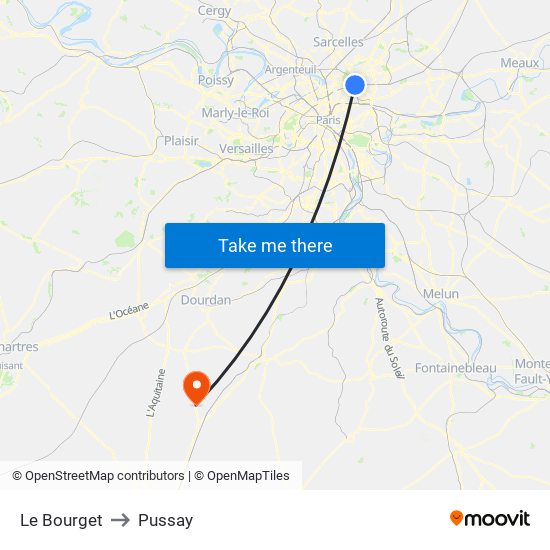 Le Bourget to Pussay map