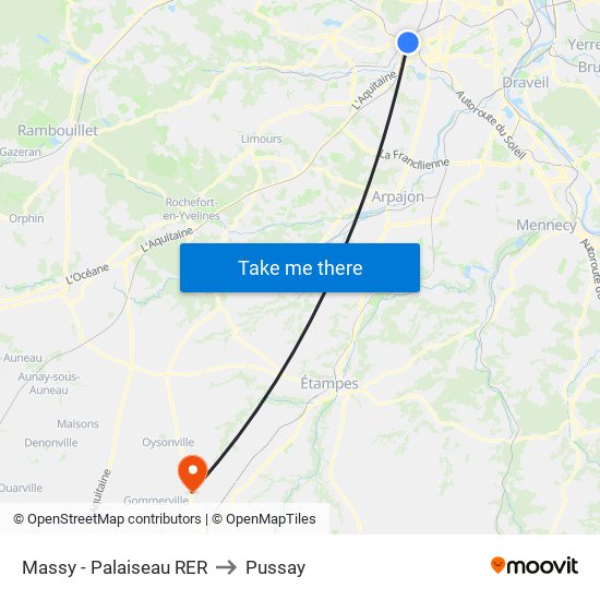 Massy - Palaiseau RER to Pussay map