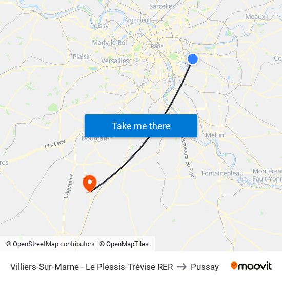 Villiers-Sur-Marne - Le Plessis-Trévise RER to Pussay map