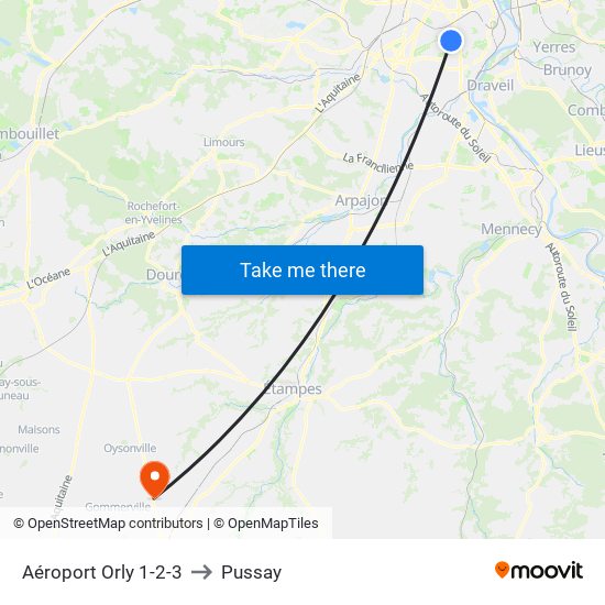 Aéroport Orly 1-2-3 to Pussay map