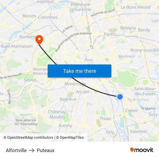 Alfortville to Puteaux map