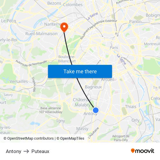 Antony to Puteaux map