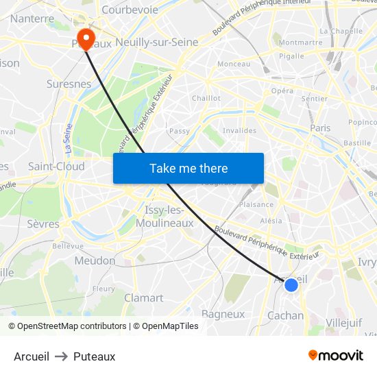 Arcueil to Puteaux map