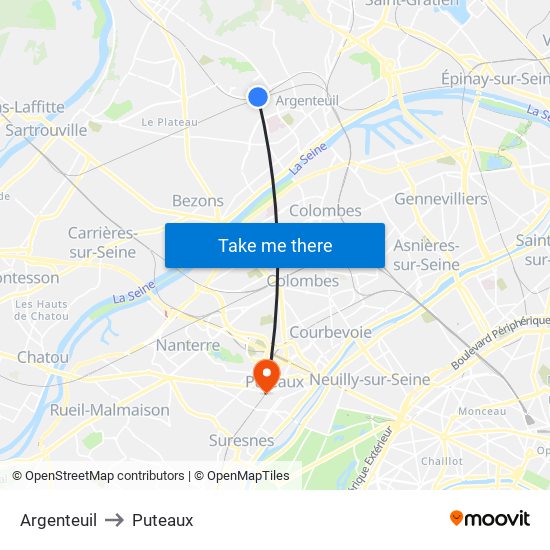 Argenteuil to Puteaux map