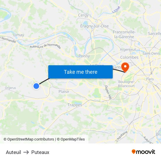Auteuil to Puteaux map