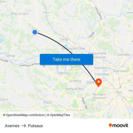 Avernes to Puteaux map