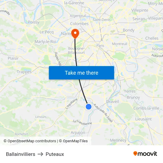 Ballainvilliers to Puteaux map