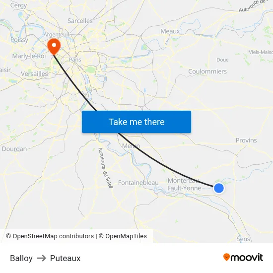 Balloy to Puteaux map
