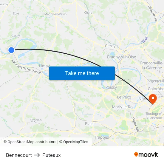 Bennecourt to Puteaux map