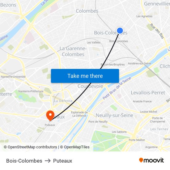 Bois-Colombes to Puteaux map