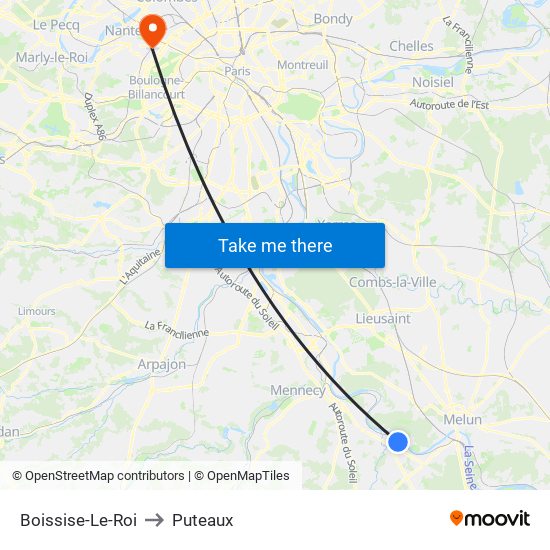Boissise-Le-Roi to Puteaux map