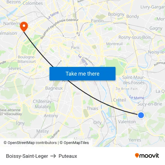Boissy-Saint-Leger to Puteaux map